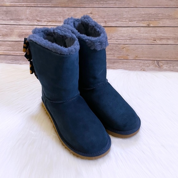 UGG Bailey Bow Retro Spots Ocean Blue Boots - Picture 6 of 9